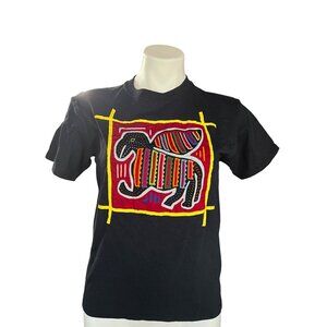 Handmade Gildan Black Cotton T-Shirt Youth Medium 10, 12 Mola Applique Gift
